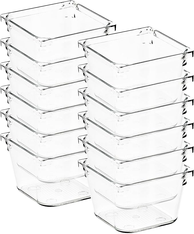 12 Pack Drawer Organizer - 3" X 3" Clear Acrylic Storage Bins with Non-Slip Pads, Versatile Desk Tray for Makeup, Jewelry, Kitchen, Bathroom, and Office Organization-NeatNest