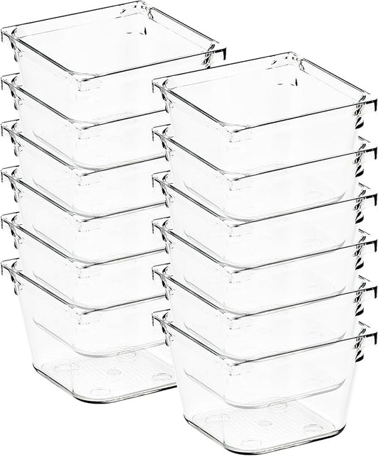 12 Pack Drawer Organizer - 3" X 3" Clear Acrylic Storage Bins with Non-Slip Pads, Versatile Desk Tray for Makeup, Jewelry, Kitchen, Bathroom, and Office Organization-NeatNest