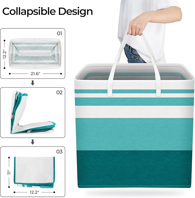 HomeHacks 2-Pack Large Laundry Basket, Waterproof, Freestanding Laundry Hamper, Collapsible Tall Clothes Hamper with Extended Handles for Clothes Toys in the Dorm and Family (Green, 100L)-NeatNest