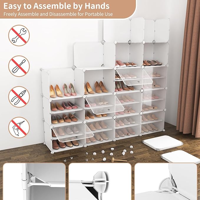 ROJASOP Shoe Storage Cabinet, 12-Tier Shoe Organizer 96 Pairs Extra Large Plastic Shoe Rack with Covers Portable Shoe Rack Organizer with Doors Big Shoe Rack for Closet Entryway Bedroom-NeatNest