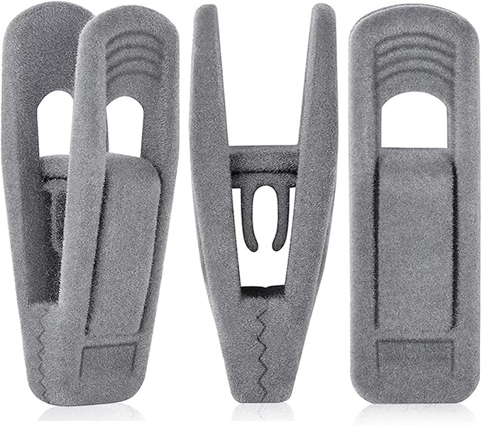 Grey Hanger Clips for Velvet Hangers - 40 PCS Gray Nonslip Velvet Hanger Clips, Skirt Hanger Flocking Clips Fit for Slim Velvet Hangers-NeatNest