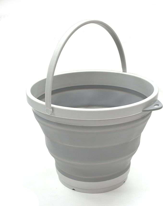 SAMMART 7L (1.8 gallon) Collapsible Plastic Bucket - Foldable Round Tub - Portable Fishing Water Pail - Space Saving Outdoor Waterpot, size 28cm dia (1, Grey)-NeatNest