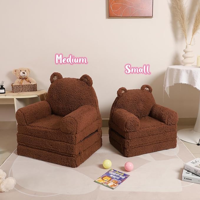 Foldable Sofa for Kids, Sherpa Teddy Bear Toddler Couch With Tri Folding Foam Cushions, Comfy for Ages 3-6-NeatNest