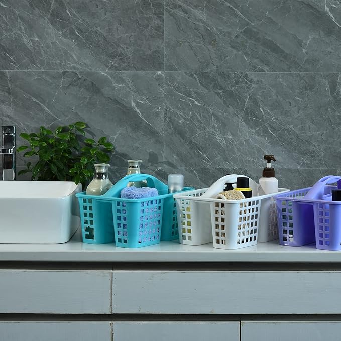 Haundry Plastic Shower Caddy Basket with 3 Compartments, Portable Divided Cleaning Supply Storage Organizer with Handle (Blue)-NeatNest
