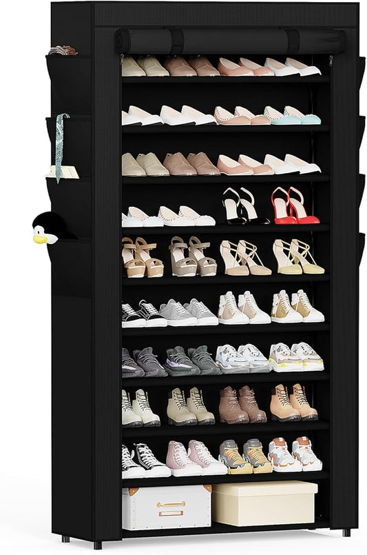 Mavivegue Shoe Rack with Cover, 10 Tier Tall Shoe Storage for 50-55 Pairs of Shoes, Shoe Organizer for Entryway, Closet-NeatNest