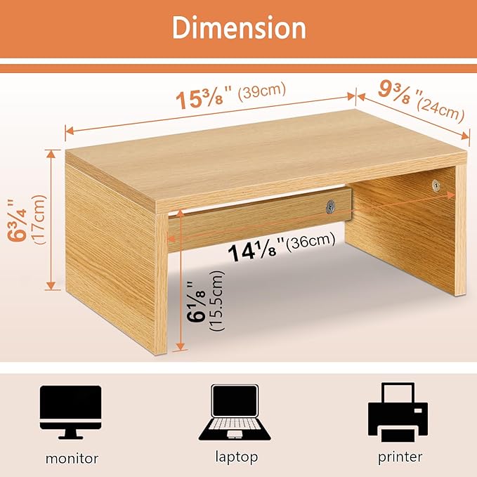 TEAMIX Higher Monitor Stand Riser, Wood Monitor Riser with Storage for Desk Small Monitor Stand TV/Screen/PC/Laptop Riser Computer Stand Desktop Shelf-NeatNest