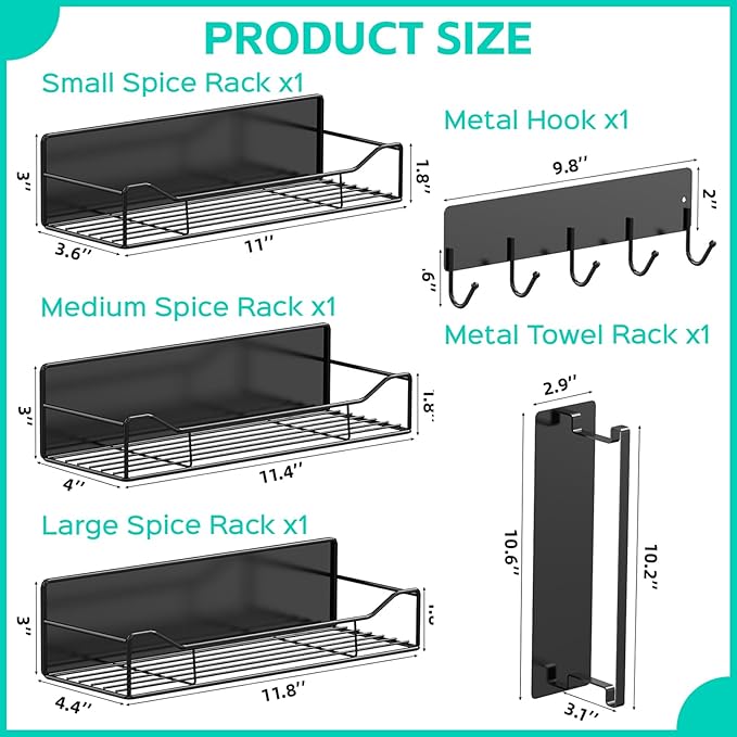 5 Pack Multifunctional Magnetic Shelves for Washing Machine & Refrigerator - Heavy Duty Laundry Room Organization System with Tool Hooks, Metal Storage Baskets (Black)