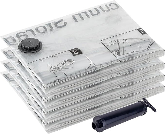 SUOCO 4 Jumbo XXL Vacuum Storage Bags, Space Saver Bags with Travel Hand Pump, Compression Airtight Sealer Bags for Clothes, Pillows, Comforters, Blankets-NeatNest