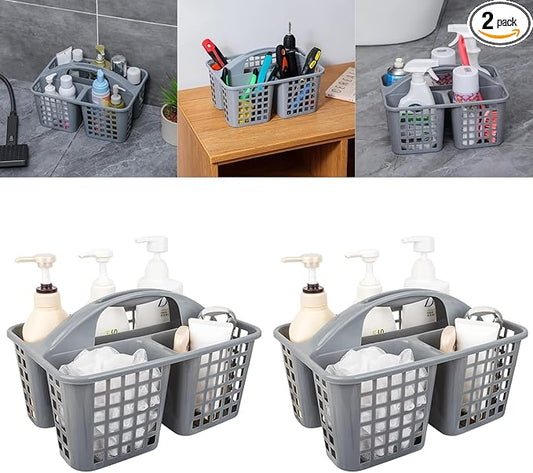 Portable Shower Caddy Basket,Convenient Cleaning Supplies Organizer with Compartments and Handle,Ideal for Bathroom, Bedroom, Kitchen, College Dorm,Garden,etc.gray-2 Pcs