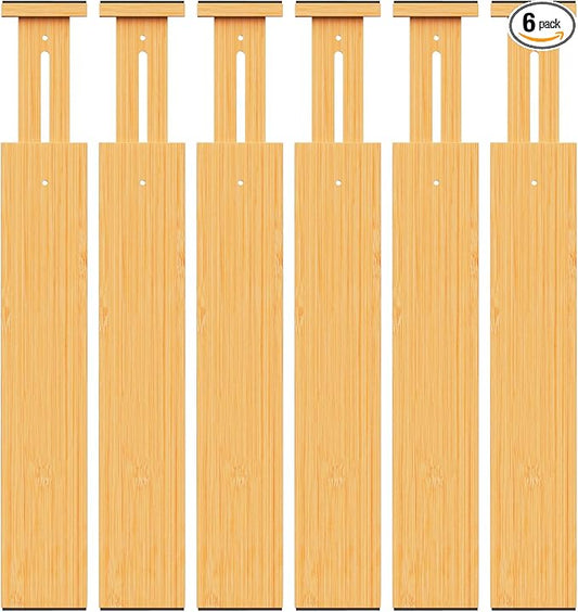 BAMBUROBA Bamboo Drawer Dividers, Adjustable Kitchen Drawer Organizer for Clothes,17-22" Expandable Drawer Organization Separators for Bedroom,Bathroom,Dresser and Office,6-Pack-NeatNest