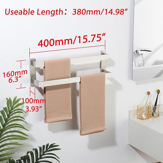 Alise Bath Double Towel Bars,Black Towel Holder Towel Racks for Bathroom Lavatory,Wall Mount Towel Hanger SUS304 Stainless Steel Towel Rail,GOY2400-LS Brushed Nickel 16 Inch