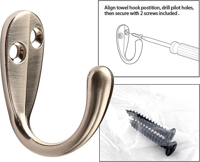 HASWARE 6 PCS Coat Hook, Wall Mounted Hooks Coat Hooks Robe Hooks Hangers Heavy Duty with 12 Pieces Screws for Bedroom Bathroom Kitchen Door Wall (Satin Nickel)
