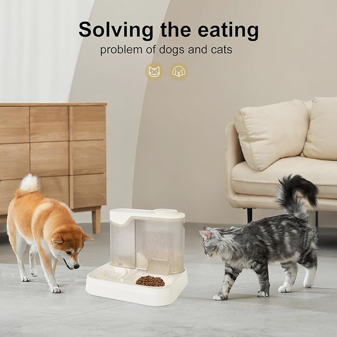Gravity Pet Feeder and Water Dispenser Set, Automatic Dog Feeder and Dog Water Dispenser for Dogs Cats Pets Animals Large Capacity (White)-NeatNest
