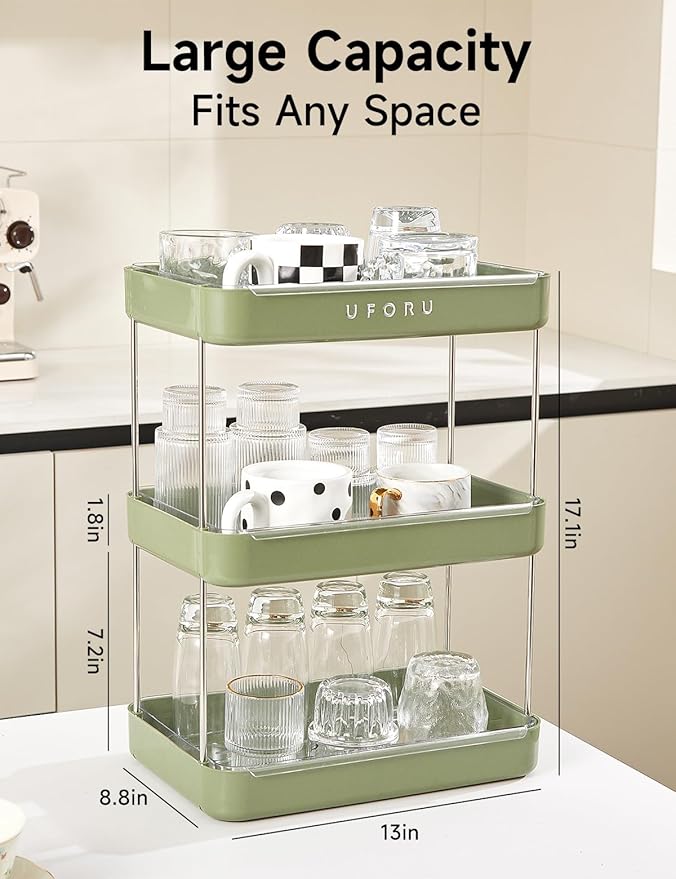 Countertop Coffee Station Organizer | 3-Tier Whisky Glass Tray, Mug Drying Shelf with Removable Drain Tray - Easy to Install, Clean - Spice Rack for Kitchen, Bathroom Counter Organzier-NeatNest
