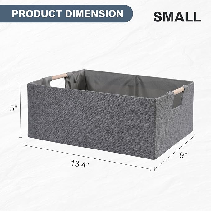 ANMINY 2PCS Storage Baskets for Organizing Collapsible Fabric Storage Bins Boxes with Wood Handles Closet Shelves Cube Organizer Bins Clothes Laundry Storage Container - Small, Gray-NeatNest