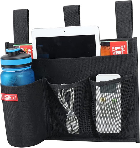 Hanging Bedside Caddy, Bedside Storage Organizer for Magazine, Phone, Remote control (4 Pockets-Black)-NeatNest