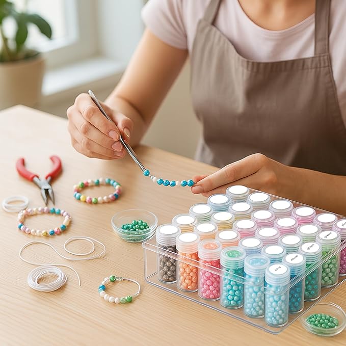 BigOtters Embroidery Diamond Storage Box, 30PCS Big Clear Plastic Bead Containers with Silicone Funnel for Jewelry Painting DIY Art Craft Rhinestones Sewing Cosmetic Nail Glitter Powder-NeatNest