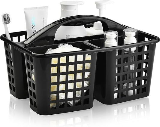 Haundry Plastic Shower Caddy Basket with 3 Compartments, Portable Divided Cleaning Supply Storage Organizer with Handle (Black)-NeatNest