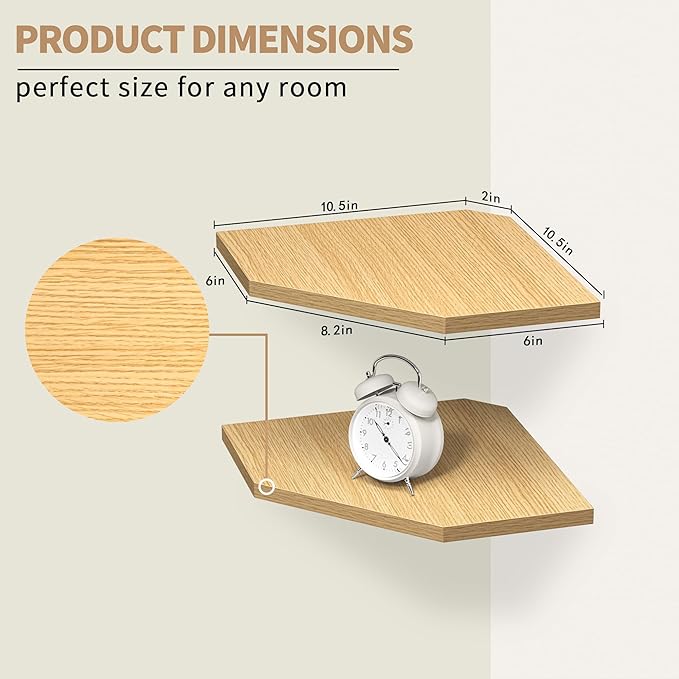 Corner Shelf Wall Mount, Corner Floating Shelves, Set of 4 Corner Wall Shelf Organizer, Rustic Wood Wall Storage Display Shelves for Living Room Bedroom Bathroom Kitchen, Oak-NeatNest