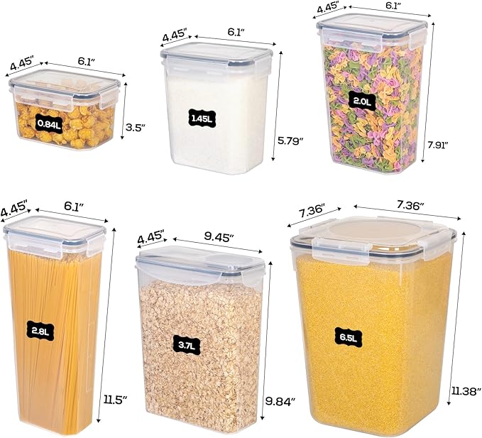 Romswi Airtight Food Storage Containers with Lids,24Pcs Pantry Organizers and Storage,BPA Free Cereal Containers Storage with 27 Labels and 4 Spoons,for Rice,Flour,Sugar and Noodles