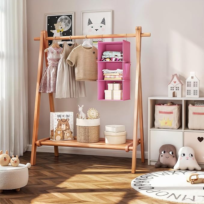 Hanging Closet Organizer, 3-Shelf Closet Hanging Storage Shelves, Light Pink-NeatNest
