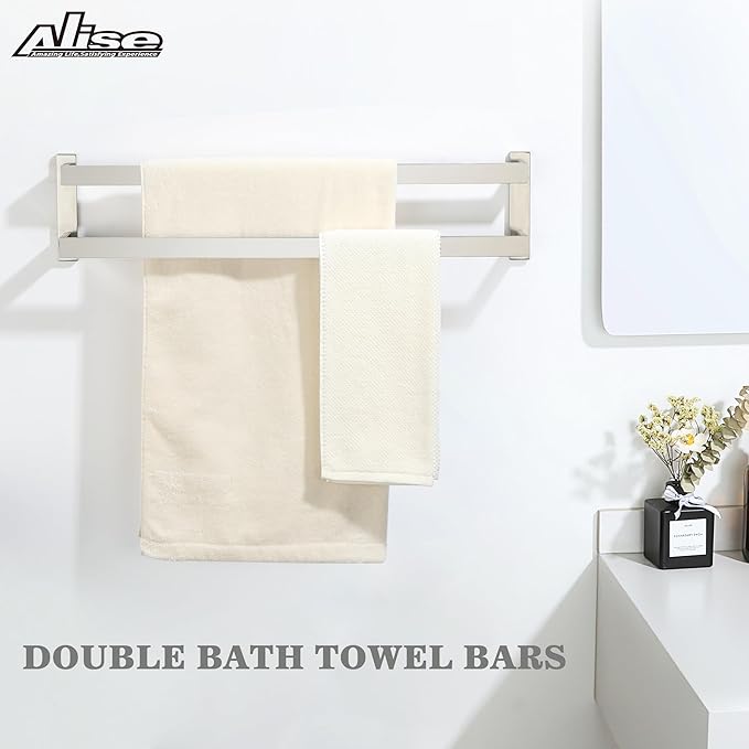 Alise Bath Double Towel Bars,Black Towel Holder Towel Racks for Bathroom Lavatory,Wall Mount Towel Hanger SUS304 Stainless Steel Towel Rail,GOY2700-LS Brushed Nickel 28 Inch