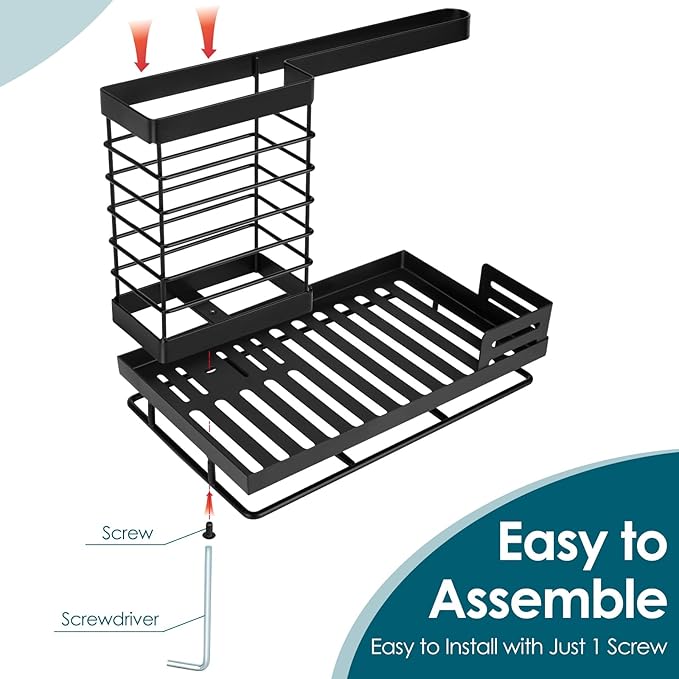 Sinnsally Sponge Holder for Kitchen Sink Caddy,Sink Organizer Rack with Dish Brush Holder & Drain Tray,Rustproof 304 Stainless Soap Dispenser Storage for Kitchen Organization Accessories & Decorations-NeatNest