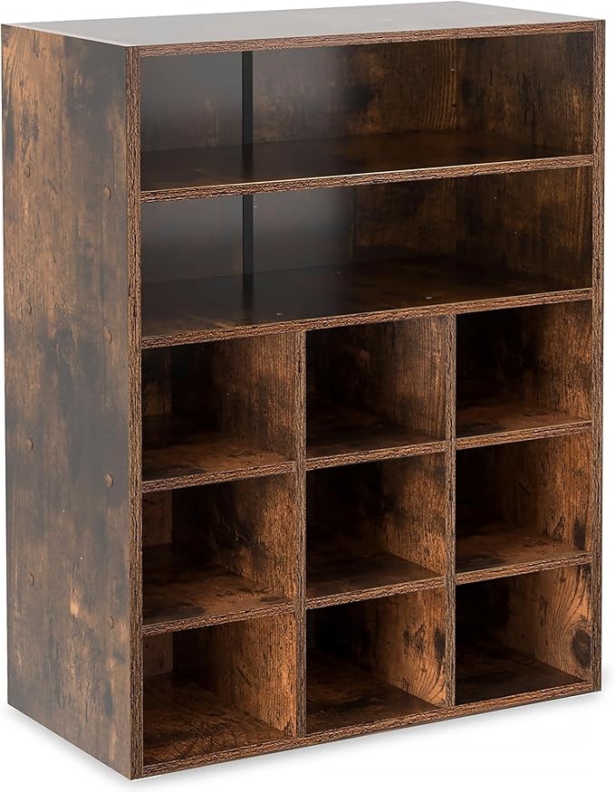 HAIOOU Shoe Cubby, 9-Cube Stackable Wood Shoe Rack Organizer 5-Tier Freestanding Wooden Shoe Stand with 2 Storage Shelf for 10-15 Pairs, Ideal for Apartment Entryway Closet Organization - Rustic-NeatNest