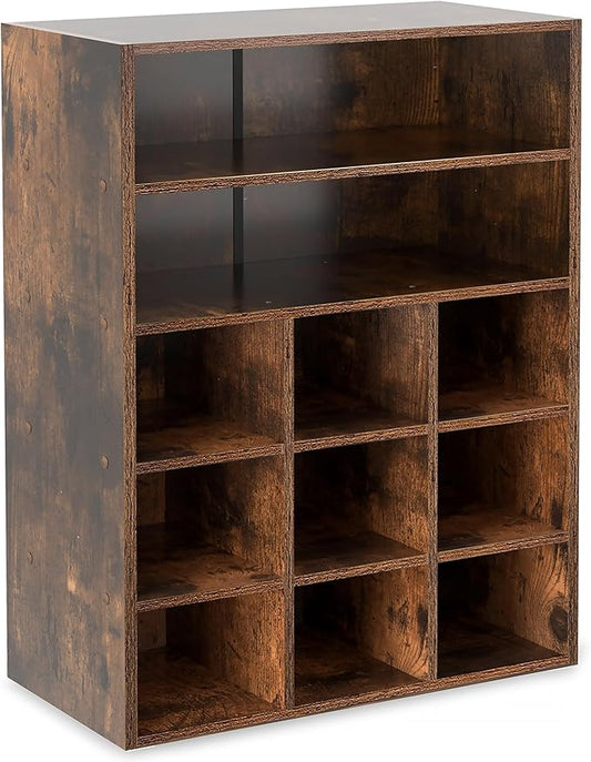HAIOOU Shoe Cubby, 9-Cube Stackable Wood Shoe Rack Organizer 5-Tier Freestanding Wooden Shoe Stand with 2 Storage Shelf for 10-15 Pairs, Ideal for Apartment Entryway Closet Organization - Rustic-NeatNest