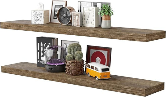 BAMEOS Floating Shelves,Wall Mounted Wooden Shelves with Invisible Brackets Set of 2, Hanging Wall Shelves Decoration for Bedroom, Bathroom, Living Room and Kitchen-NeatNest