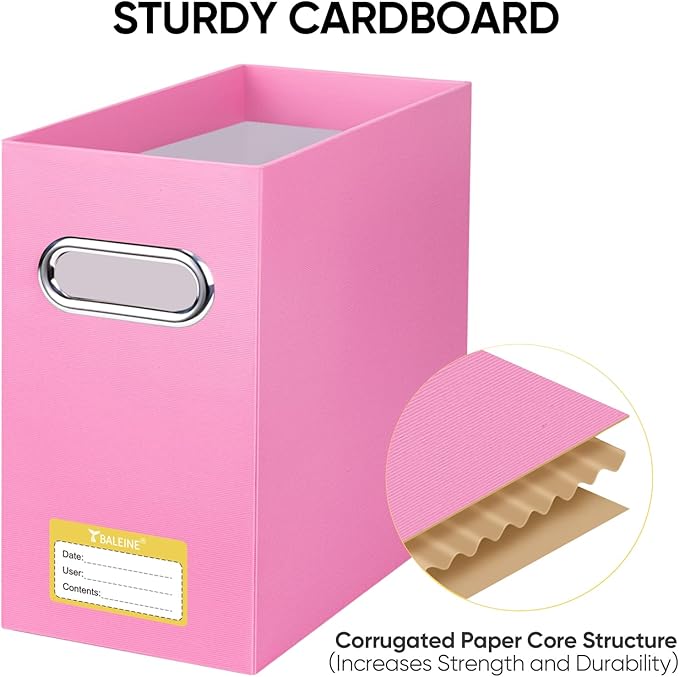 BALEINE File Organizer Box, Cardboard File Folder Organizer with Handle for Letter Size, Portable Collapsible Hanging Filing Box for Home Office Document Storage (2 Pack, Pink)-NeatNest