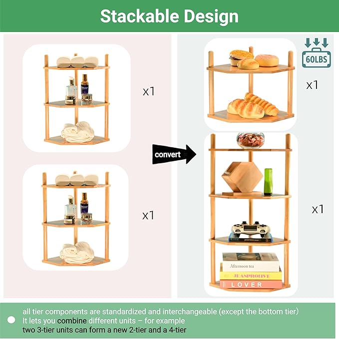 Expandable Bamboo Corner Shelf for Cabinet - 2-5 Tiers Plate Organizer, Kitchen Space Saver, Minimal Tool Assembly (Powered by Gogogo)(2 Tier) (Nature, 3.9" H(3 Tier))-NeatNest