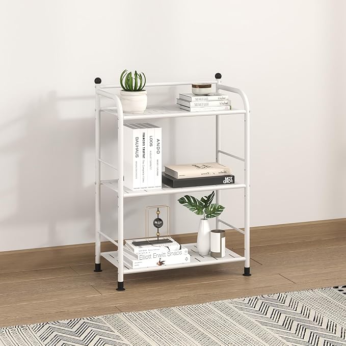 3 Tier Bathroom Storage Open Shelf Unit, Free-Standing Matte Metal Corner Rack Shelving for Kitchen, Living Room, Hallway (Matte White, 3 Tier)-NeatNest