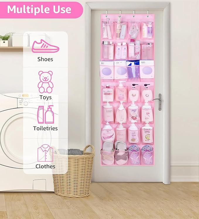 MISSLO Kids Over the Door Shoe Organizer Pink Hanging Shoe Rack Baby Toddler Hanging Shoe Organizer Cute Shoe Holder Girl Room Decor 28 Pockets-NeatNest