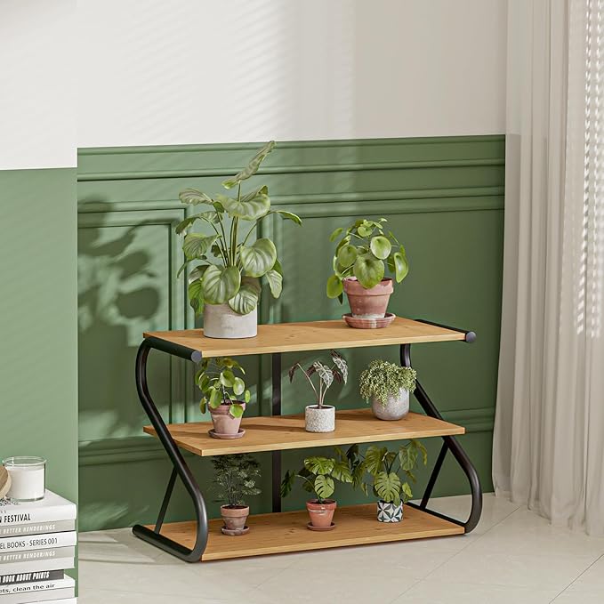 Bamboo Shoe Rack, Z-Frame Wooden 3-Tier Shelf with Durable Metal Shelves, Shoe Organizer for High Heels, Hallway, Living Room, Closet, Bedroom (Natural)-NeatNest