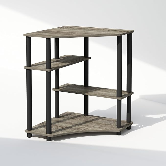Furinno Turn-N-Tube Multipurpose Corner Shelf, Display Rack, Bookshelf, French Oak/Black-NeatNest