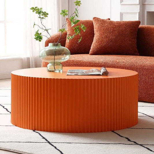 KEVINSPACE Coffee Table Round Sofa Side Table Modern End Table for Living Room Bedroom Office, No Assembling, Ø35.43" x 13.78"H Orange