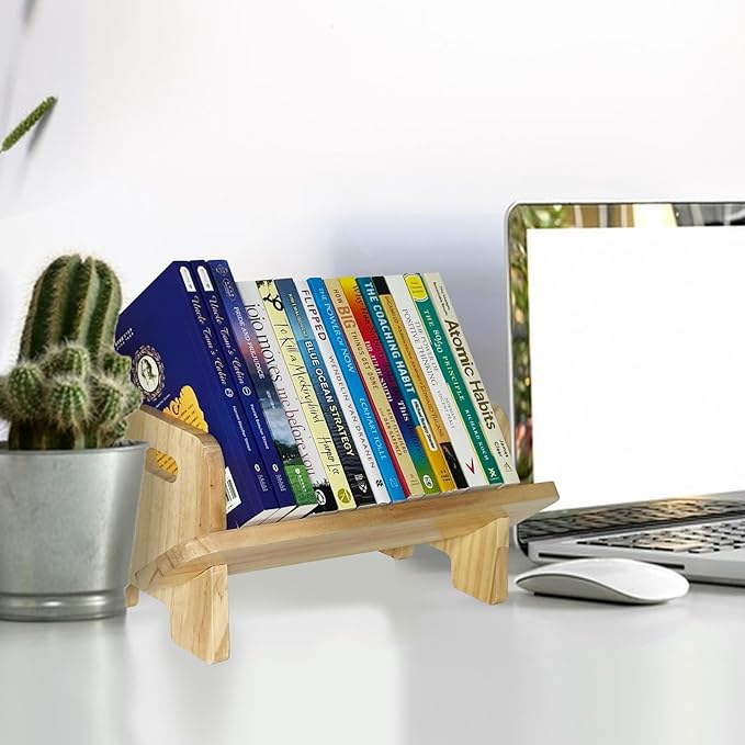 Couch-Style Desktop Bookshelf Organizer - Natural Wood Desk Top Bookshelf for Books, CDs, Magazines, Space-Saving for Home Office/Dorm (1, Oblong)-NeatNest