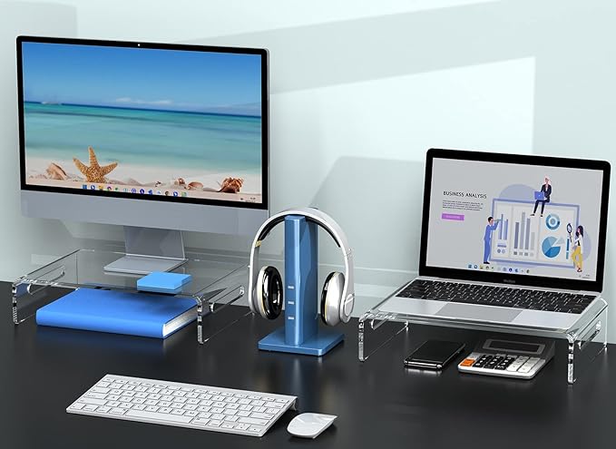 Zimilar 2 Pack Monitor Stand Riser, Acrylic Monitor Stand for Computer, Laptop, Printer, Notebook, Premium Clear Laptop Stand Acrylic Monitor Riser for Home Office, Monitor Stands for 2 Monitors