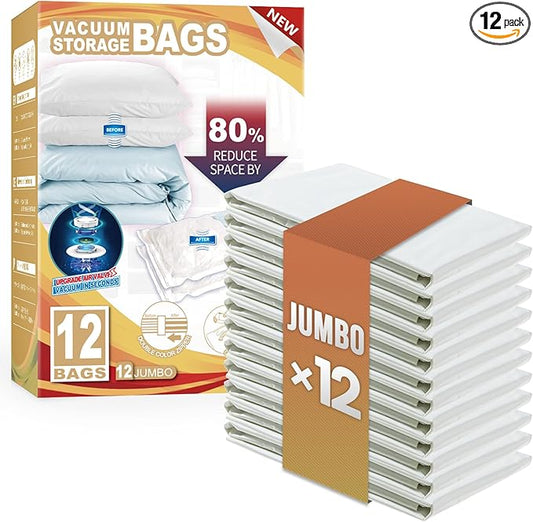 TAILI 12 Pack Vacuum Storage Bags, Jumbo Vacuum Seal Bags for Clothing (40x31 Inch), Space Saver for Bulky Comforter Blankets, Bedding, Pillows, Clothes, Saving More Closet Space-NeatNest