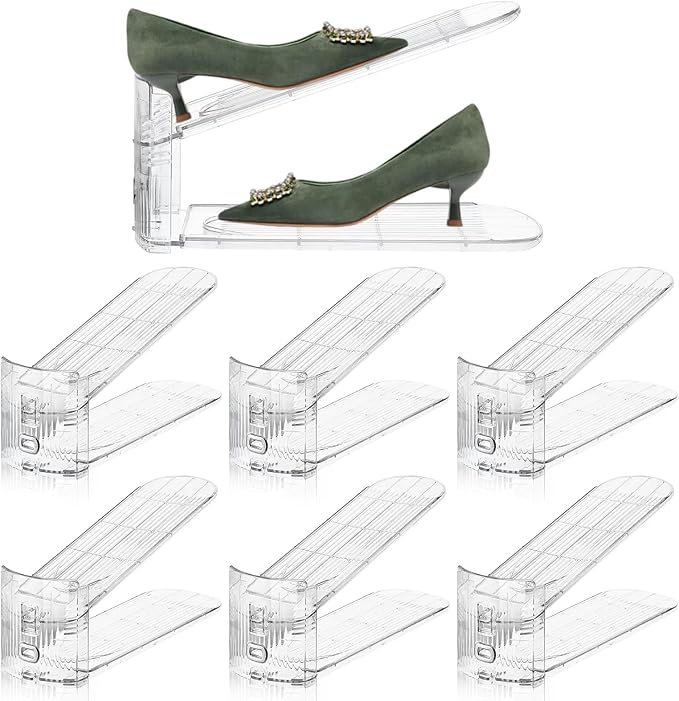 Adjustable Shoe Slots Organizer,6 PACK Transparent Shoe Stackers Shoe Rack Holder Shoe Space Savers Double Layer Stack Shoe Racks for Closet Organization(Transparent)-NeatNest