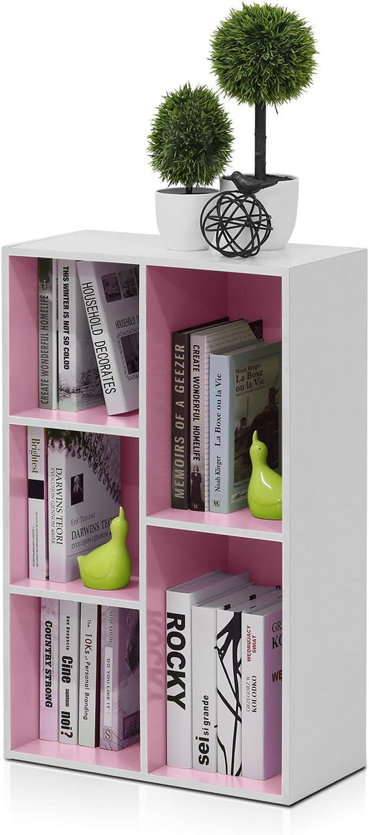 Furinno 5-Cube Reversible Open Shelf, White/Pink 11069WH/PI-NeatNest