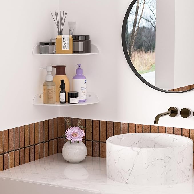 7x7 Inch Corner Shelf Wall Mount Set of 2, White Acrylic Corner Floating Shelves, Corner Wall Organizer Shelf for Bathroom, Kitchen, Bedroom, Living Room, Dining Room, Office