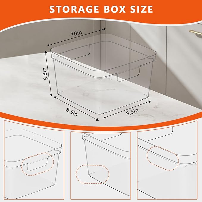 MOONEDGE Cube Storage Organizers Bins – Clear PET Storage Containers with Handles, Stackable Pantry & Closet Organizers for Kitchen, Bathroom, Laundry Room & Under-Sink Storage (8 Pack)-NeatNest