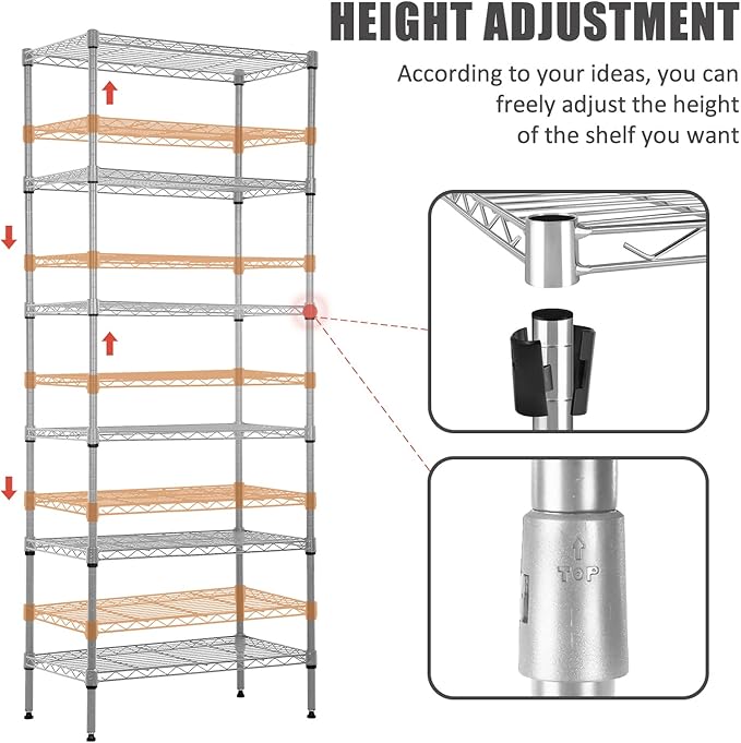 6-Tier Wire Shelving Unit Storage Shelves Metal Shelves 60"x23"x13" Heavy Duty Metal Storage Rack Wire Rack NSF Height Adjustable for Home Kitchen Bathroom Garage Shelving(Chrome)