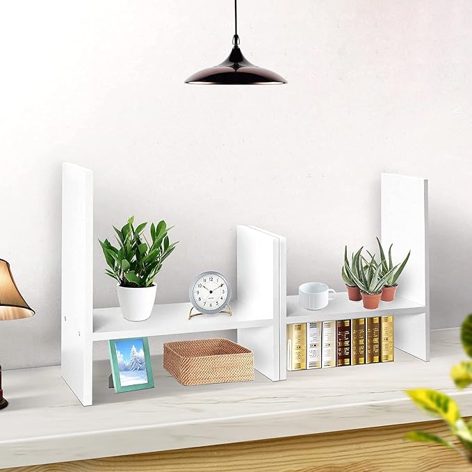 J.M.Deco Desktop Organizers and Storage for Office, Adjustable Desktop Organizer Shelves Double H Display, Desktop Shelf Organizer True Natural Stand Shelf (White)-NeatNest