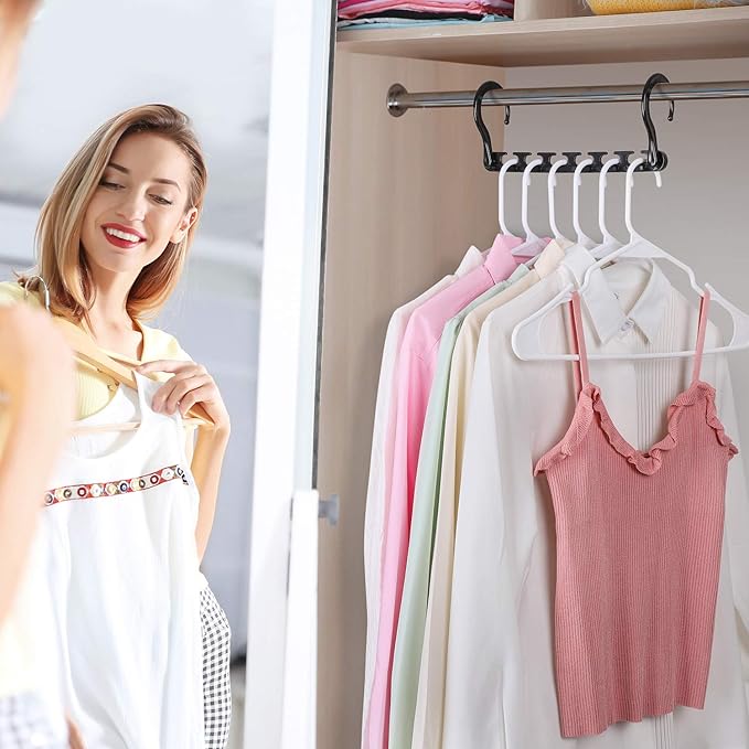 HOUSE DAY Sturdy Plastic Space Saving Hangers Cascading Hanger Organizer Closet Space Saver Multi Hangers for Heavy Clothes, Closet Organizers and Storage,College Dorm Room Essentials (20 Pack Black)-NeatNest
