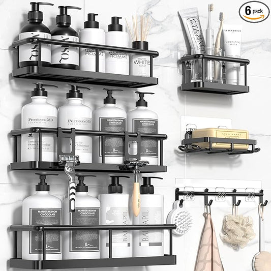 YASONIC Shower Caddy, 100% Rustproof Shower Shelves for Inside Shower, No Drilling Bathroom Organizers and Storage, 6 Pack Large Capacity Bathroom Caddy for Kitchen & Home Decor-NeatNest