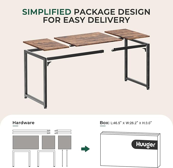 Huuger Computer Desk, 63 Inch Office Desk, Gaming Desk with Storage, Writing Desk Work Desk for Home Office, Study, Modern Simple Desk, Large Legroom, Metal Frame, Rustic Brown-NeatNest