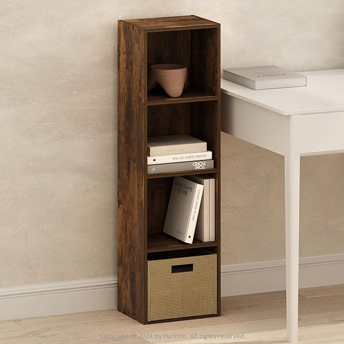 Furinno Pasir 4-Tier Open Shelf Bookcase, Bookshelf, Amber Pine-NeatNest